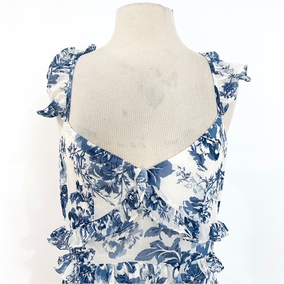 O.P. T blue floral midi dress with shoulder ruffles - Picture 8 of 13